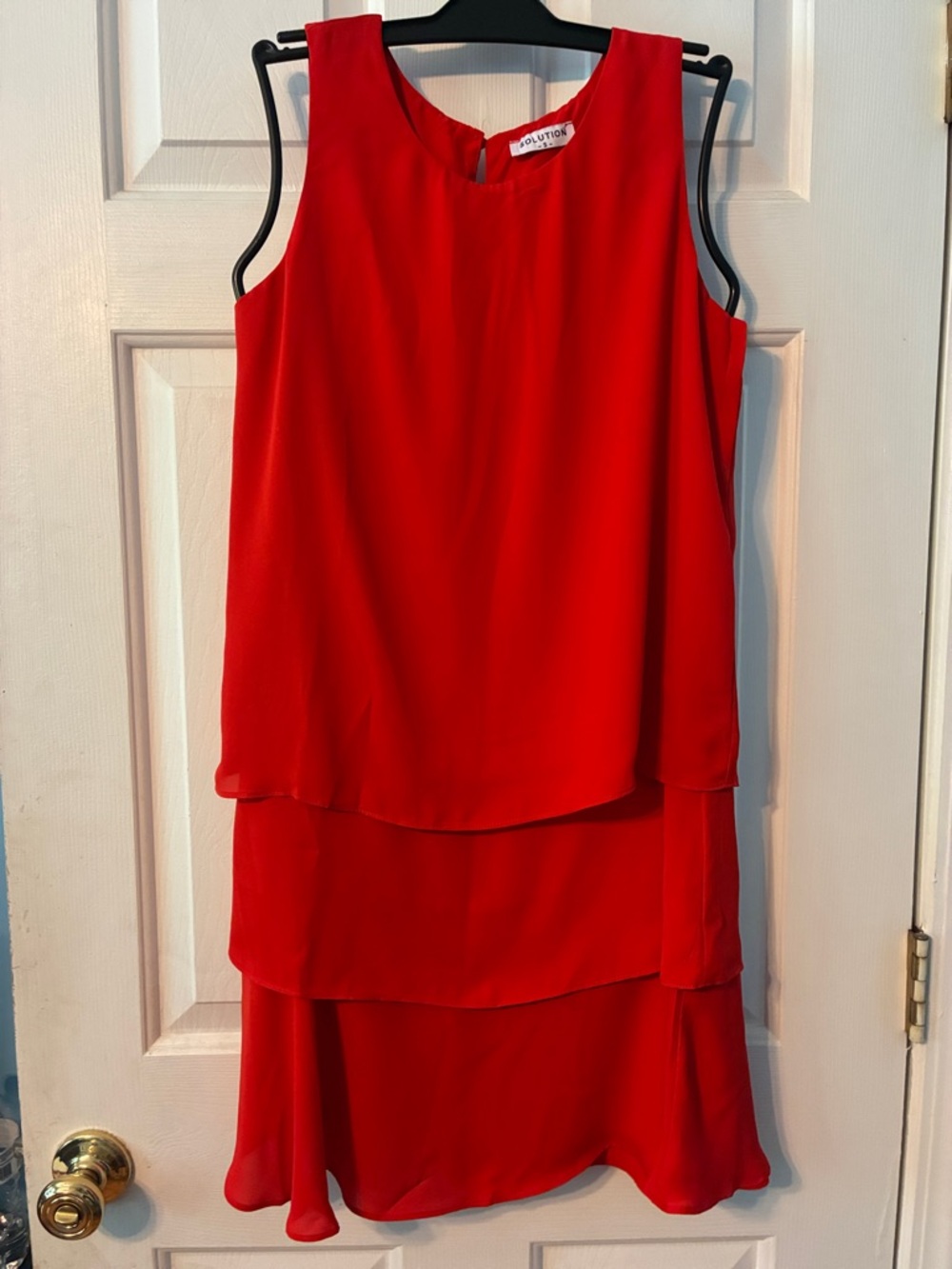 SOLUTION Red Sleeveless Tiered Mini Dress